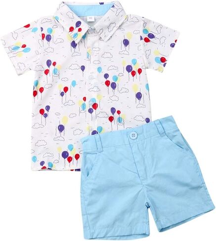 Karwuiio Toddler Baby Boy Summer Outfits Short Sleeve Button Down Print Shirt with Shorts 2PCS Hawaiian Clothes in Kuwait