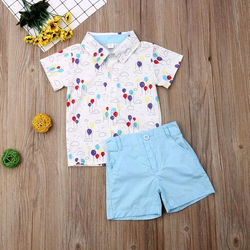 Karwuiio Toddler Baby Boy Summer Outfits Short Sleeve Button Down Print Shirt with Shorts 2PCS Hawaiian Clothes in Kuwait