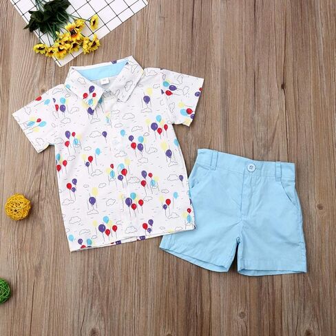 Karwuiio Toddler Baby Boy Summer Outfits Short Sleeve Button Down Print Shirt with Shorts 2PCS Hawaiian Clothes in Kuwait