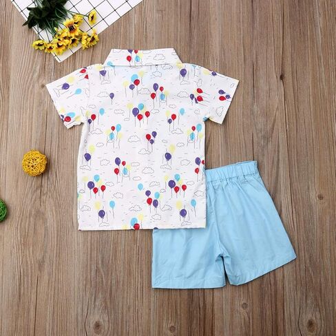 Karwuiio Toddler Baby Boy Summer Outfits Short Sleeve Button Down Print Shirt with Shorts 2PCS Hawaiian Clothes in Kuwait