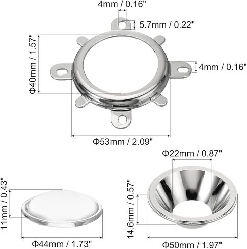 طقم زجاج بصري لعدسة LED مقاس 44 مم من PATIKIL، مُصادم عاكس محدب 90 درجة مع حامل حامل ثابت لتركيز رقاقة ضوء COB LED عالية الطاقة 10 وات in Kuwait