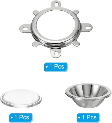 طقم زجاج بصري لعدسة LED مقاس 44 مم من PATIKIL، مُصادم عاكس محدب 90 درجة مع حامل حامل ثابت لتركيز رقاقة ضوء COB LED عالية الطاقة 10 وات in Kuwait