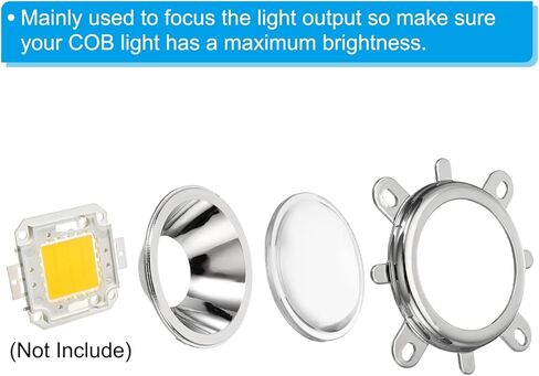 طقم زجاج بصري لعدسة LED مقاس 44 مم من PATIKIL، مُصادم عاكس محدب 90 درجة مع حامل حامل ثابت لتركيز رقاقة ضوء COB LED عالية الطاقة 10 وات in Kuwait