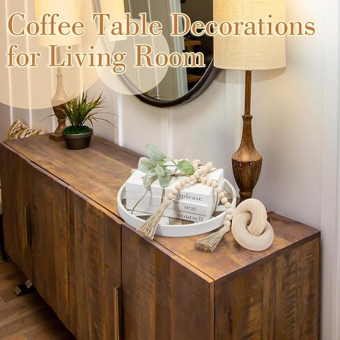 سوزدل كتب ديكور من الخشب الابيض بتصميم ريفي لديكور طاولة القهوة مع اكليل خرز خشبي مع شراشيب وجذع اذن وعقدة خشبية لتزيين رف المنزل in Kuwait