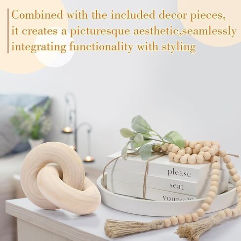 سوزدل كتب ديكور من الخشب الابيض بتصميم ريفي لديكور طاولة القهوة مع اكليل خرز خشبي مع شراشيب وجذع اذن وعقدة خشبية لتزيين رف المنزل in Kuwait