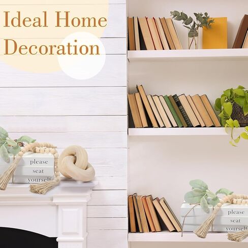 سوزدل كتب ديكور من الخشب الابيض بتصميم ريفي لديكور طاولة القهوة مع اكليل خرز خشبي مع شراشيب وجذع اذن وعقدة خشبية لتزيين رف المنزل in Kuwait