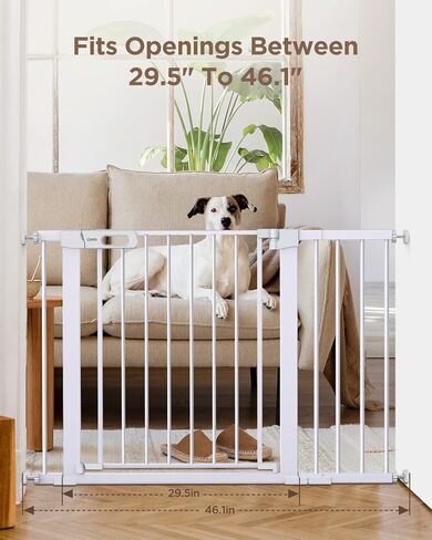 Ciays Baby Gate 29.5" to 37.4", 30-in Height Extra Wide Dog Gate for Stairs, Doorways and House, Auto-Close Safety Metal Pet Gate for Dogs with Alarm, Pressure Mounted,White White in Kuwait