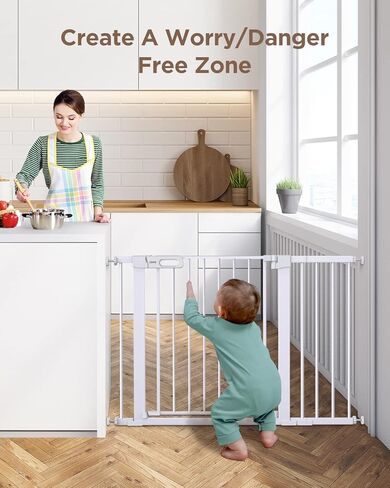 Ciays Baby Gate 29.5" to 37.4", 30-in Height Extra Wide Dog Gate for Stairs, Doorways and House, Auto-Close Safety Metal Pet Gate for Dogs with Alarm, Pressure Mounted,White White in Kuwait