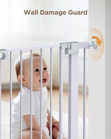 Ciays Baby Gate 29.5" to 37.4", 30-in Height Extra Wide Dog Gate for Stairs, Doorways and House, Auto-Close Safety Metal Pet Gate for Dogs with Alarm, Pressure Mounted,White White in Kuwait
