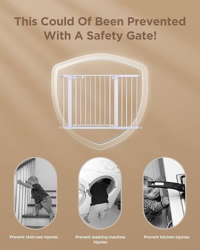 Ciays Baby Gate 29.5" to 37.4", 30-in Height Extra Wide Dog Gate for Stairs, Doorways and House, Auto-Close Safety Metal Pet Gate for Dogs with Alarm, Pressure Mounted,White White in Kuwait