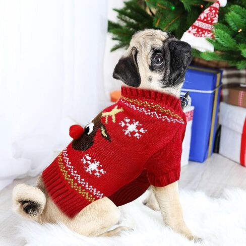 XGDMEIL الكلب سترة عيد الميلاد لطيف الأيائل عيد الميلاد ملابس الكلب الحيوانات الأليفة الزي لXs صغيرة متوسطة كبيرة الكلاب القطط الخريف الشتاء الياقة المدورة محبوك جرو البلوز (XXS) in Kuwait