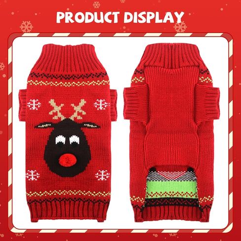 XGDMEIL الكلب سترة عيد الميلاد لطيف الأيائل عيد الميلاد ملابس الكلب الحيوانات الأليفة الزي لXs صغيرة متوسطة كبيرة الكلاب القطط الخريف الشتاء الياقة المدورة محبوك جرو البلوز (XXS) in Kuwait
