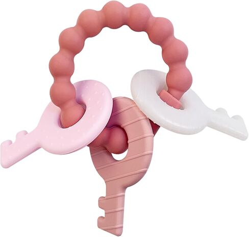 حلقة تسنين من السيليكون من YAPROMO للأطفال، لعبة تسنين لطيفة بمفاتيح للجنسين، لعبة تسنين للأطفال الأولاد والبنات (وردي) in Kuwait