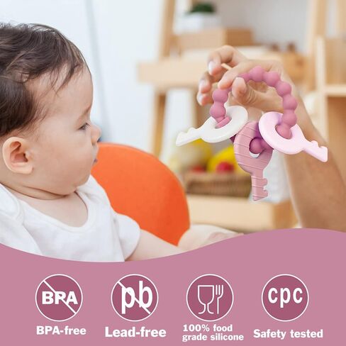 حلقة تسنين من السيليكون من YAPROMO للأطفال، لعبة تسنين لطيفة بمفاتيح للجنسين، لعبة تسنين للأطفال الأولاد والبنات (وردي) in Kuwait