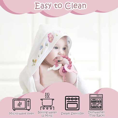 حلقة تسنين من السيليكون من YAPROMO للأطفال، لعبة تسنين لطيفة بمفاتيح للجنسين، لعبة تسنين للأطفال الأولاد والبنات (وردي) in Kuwait