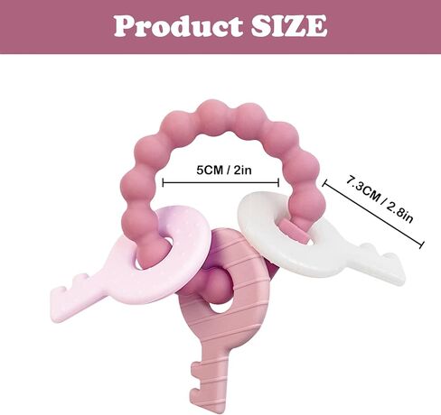 حلقة تسنين من السيليكون من YAPROMO للأطفال، لعبة تسنين لطيفة بمفاتيح للجنسين، لعبة تسنين للأطفال الأولاد والبنات (وردي) in Kuwait