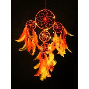 Rooh Dream Catcher ~ Yellow Orange 4 tier Wall Hanging with Pretty Lights ~ Handmade Hangings for Positivity Used for Wall Hanging, Decor, Balcony, Decor, Gift, Car, Wind Chimes, Room Windchime in Kuwait