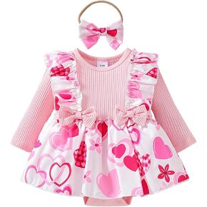 WOLBAY Newborn Infant Valentines Baby Girl Outfit Love Print Romper Drees Ruffles Bodysuit Jumpsuit Clothes And Headband