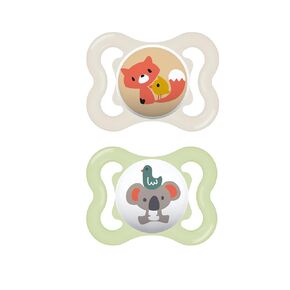 MAM Mini Air Pacifiers, Sensitive Skin Pacifier 0-6 Months for Breastfed Babies, Baby Boy Pacifiers, 2 Count (Pack of 1), Designs May Vary