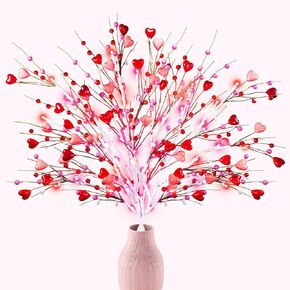 Agusbagli 3PCS Valentines Day Decor 30in Lighted Valentine’s Day Picks with 60LED Pink Lights Artificial Red Heart Berry Flower Stems Timer Battery Operated Valentines Day Decorations for Home in Kuwait