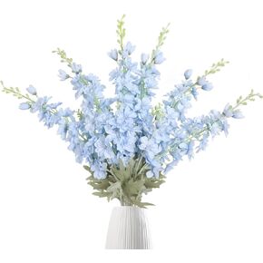 IPOPU 6pcs Delphinium Artificial Flowers White Larkspur Artificial Flowers, 33.5in Fake Flowers Bulk Silk Flowers with Stems Real Look for Home Garden Wedding Arrangement Decor（White