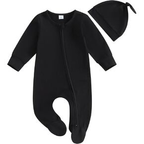 Bowanadacles Baby Girls Boys Footed Rompers Infant Long Sleeve One-piece Jumpsuit Fall Cute Zipper Onesie Footie with Hat