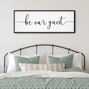 GraceView Be Our Guest Wall Decor - 42"X15" Be Our Guest Framed Wall Decor for Bedroom Wall Decor Above Bed for bedroom Aesthetic And Minimalist Wall Art canvas signs (Black)