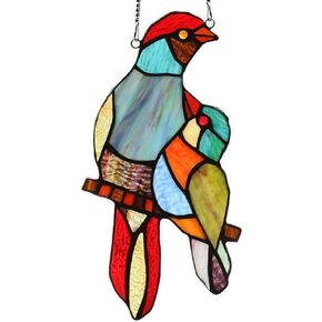 Birds Stained Glass Window Hangings, Handmade Suncatcher Stained Glass Cardinal Gifts Hummingbirds Stained Glass Window Panels for Window Decor (9 Birds)