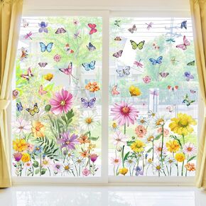 Whaline 6 Sheets Colorful Spring Window Clings Flower Butterfly Window Stickers Anti-Collision Window Clings Decals for Spring Summer Home Kid Room Classroom Decor Baby Shower Birthday Party Supplies in Kuwait