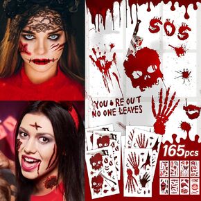 165Pcs Halloween Decorations,10Sheets Halloween Blood Handprints Footprint Blood Stains Window Stickers Wall Sticker Floor Sticker,30Pcs Tattoo Sticker Face Sticker Waterproof Blood Mark Wound Sticker in Kuwait