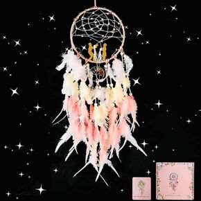 Opohaome Dream Catchers Lovers Dream Catchers للأولاد صائد أحلام كبير للفتيات على الحائط معلق شجرة الحياة لتزيين الحائط مع ضوء LED مصنوع يدويًا من الريش صائد الأحلام هدايا نعمة أمريكية أصلية in Kuwait
