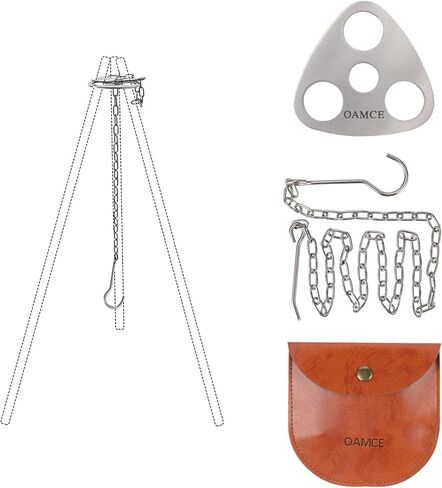 OAMCE Campfire Cooking Tripod - Stainless Steel with Adjustable Chain for Outdoor Pot Hanging and Campfire Cooking Support Plate in Kuwait