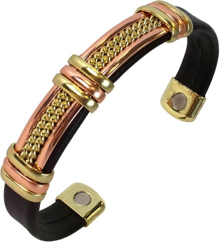 سوار دراجة نارية من النحاس والجلد الحقيقي للرجال والنساء - إكسسوارات مجوهرات مغناطيسية أنيقة لعشاق رياضة السيارات in Kuwait