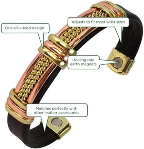 سوار دراجة نارية من النحاس والجلد الحقيقي للرجال والنساء - إكسسوارات مجوهرات مغناطيسية أنيقة لعشاق رياضة السيارات in Kuwait