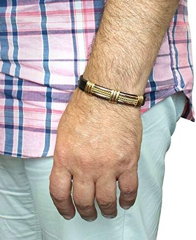 سوار دراجة نارية من النحاس والجلد الحقيقي للرجال والنساء - إكسسوارات مجوهرات مغناطيسية أنيقة لعشاق رياضة السيارات in Kuwait