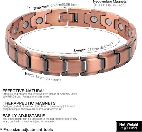 سوار نحاسي من ذا نورث رينغ للرجال يخفف التهاب المفاصل والصداع النصفي ونفق الرسغ وآلام مرفق التنس للرجال سوار من النحاس النقي قابل للتعديل in Kuwait