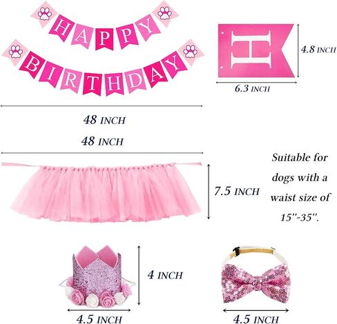STMK Dog Birthday Outfit Girl, Dog Birthday Bandana Girl Tutu Skirt Birthday Number Crown Hat Bowtie Happy Birthday Banner for Pet Puppy Dog Birthday Party Supplies (Pink) in Saudi Arabia