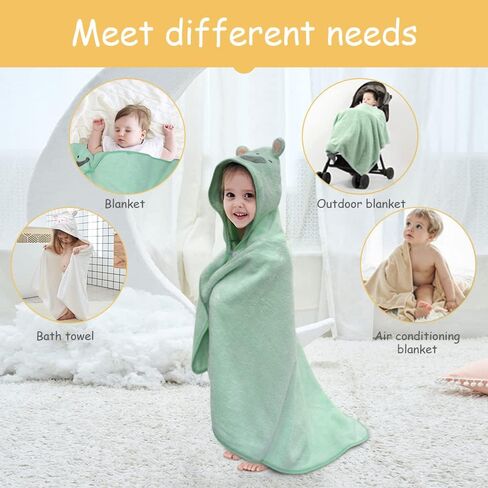 منشفة أطفال بغطاء رأس من الألياف الدقيقة من SUNLAND، منشفة حمام فائقة النعومة وفائقة الامتصاص لحديثي الولادة والرضع والأطفال الصغار من الفتيات والفتيان، مقاس 35 بوصة × 35 بوصة in Kuwait