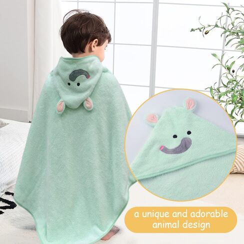 منشفة أطفال بغطاء رأس من الألياف الدقيقة من SUNLAND، منشفة حمام فائقة النعومة وفائقة الامتصاص لحديثي الولادة والرضع والأطفال الصغار من الفتيات والفتيان، مقاس 35 بوصة × 35 بوصة in Kuwait