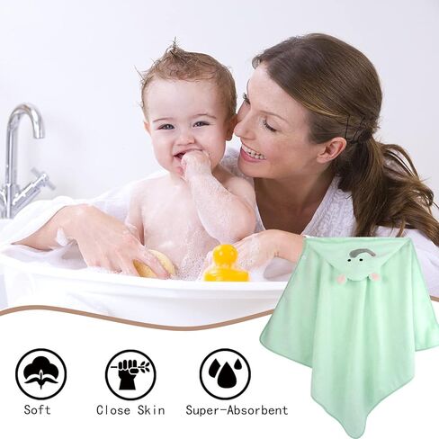 منشفة أطفال بغطاء رأس من الألياف الدقيقة من SUNLAND، منشفة حمام فائقة النعومة وفائقة الامتصاص لحديثي الولادة والرضع والأطفال الصغار من الفتيات والفتيان، مقاس 35 بوصة × 35 بوصة in Kuwait