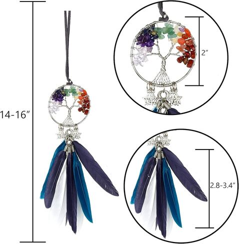 صائدة الأحلام للسيارة، صائدة الأحلام شجرة الحياة، ملحقات مرآة الرؤية الخلفية للسيارة، زخرفة شاكرا المعلقة للسيارة، شفاء كريستال نافذة الجدار لغرفة النوم، صائدة الأحلام الصغيرة المصنوعة يدويًا in Kuwait