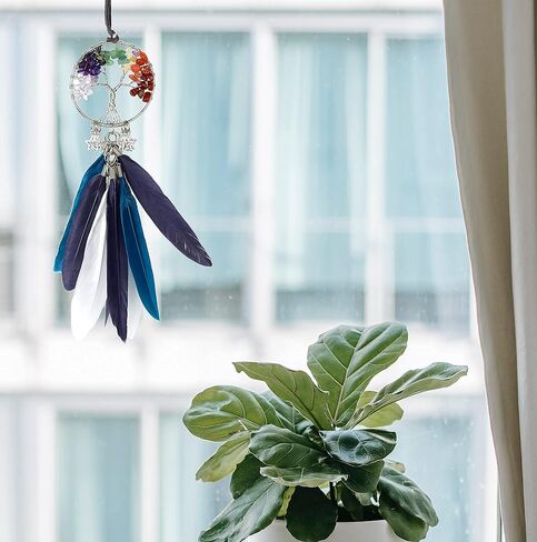 صائدة الأحلام للسيارة، صائدة الأحلام شجرة الحياة، ملحقات مرآة الرؤية الخلفية للسيارة، زخرفة شاكرا المعلقة للسيارة، شفاء كريستال نافذة الجدار لغرفة النوم، صائدة الأحلام الصغيرة المصنوعة يدويًا in Kuwait