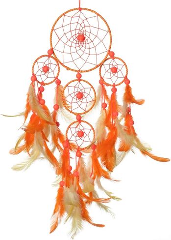 Rooh Dream Catcher ~ Yellow Orange 4 tier Wall Hanging with Pretty Lights ~ Handmade Hangings for Positivity Used for Wall Hanging, Decor, Balcony, Decor, Gift, Car, Wind Chimes, Room Windchime in Kuwait