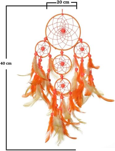 Rooh Dream Catcher ~ Yellow Orange 4 tier Wall Hanging with Pretty Lights ~ Handmade Hangings for Positivity Used for Wall Hanging, Decor, Balcony, Decor, Gift, Car, Wind Chimes, Room Windchime in Kuwait