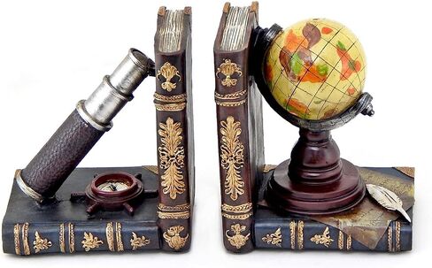 بيلاا مسند كتب مزخرف بتصميم تلسكوب عتيق 26263، حامل نهايات للكتب يدعم التحف والقراصنة والعالم القديم البحري والمزرعة الريفية والكوخ وديكور المنزل in Kuwait