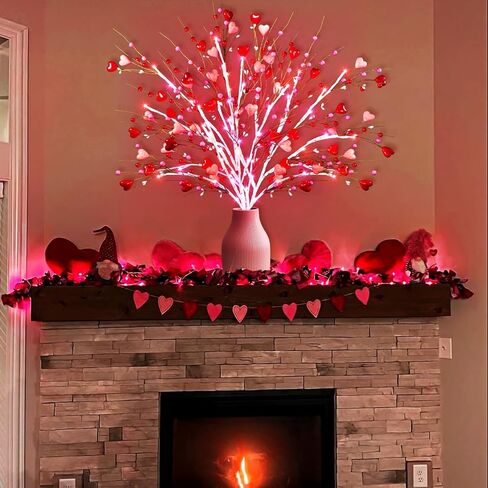 Agusbagli 3PCS Valentines Day Decor 30in Lighted Valentine’s Day Picks with 60LED Pink Lights Artificial Red Heart Berry Flower Stems Timer Battery Operated Valentines Day Decorations for Home in Kuwait