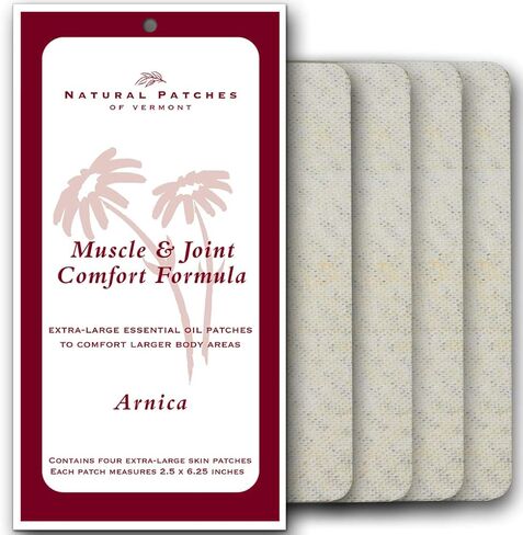رقع طبيعية من Vermont 00200 XL من Arnica للعضلات والمفاصل المريحة، 2.5 سم × 16.5 سم، 4 قطع قابلة للإزالة. in Kuwait