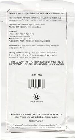 رقع طبيعية من Vermont 00200 XL من Arnica للعضلات والمفاصل المريحة، 2.5 سم × 16.5 سم، 4 قطع قابلة للإزالة. in Kuwait