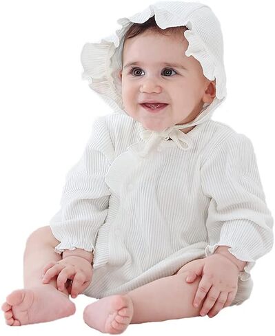 بذلة رومبير للفتيات حديثي الولادة بأكمام طويلة ملابس خريفية للرضع مع قبعة in Kuwait