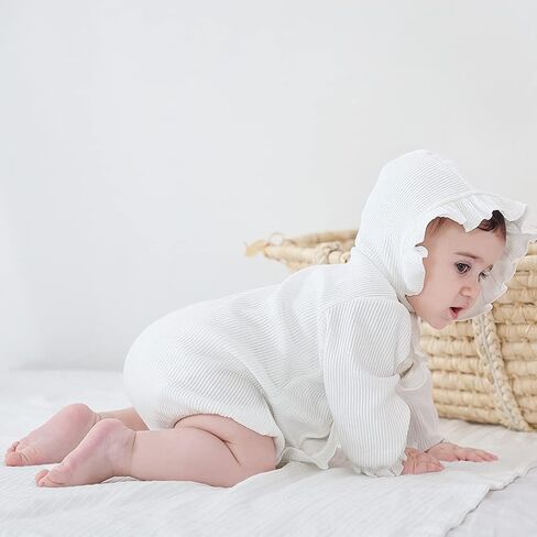 بذلة رومبير للفتيات حديثي الولادة بأكمام طويلة ملابس خريفية للرضع مع قبعة in Kuwait